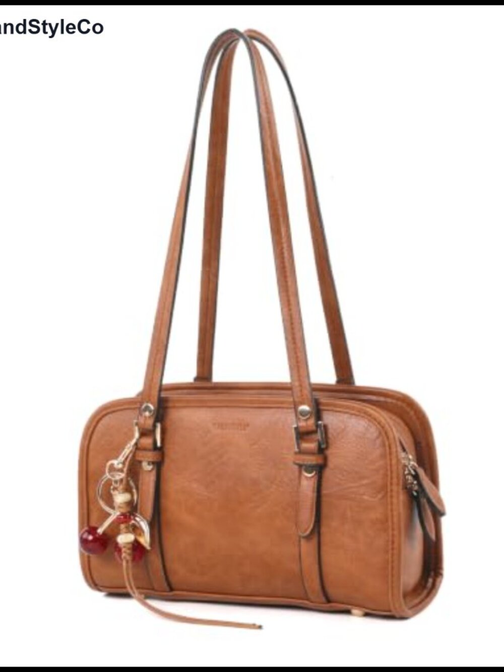 Women's PU Leather Shoulder Bag with Detachable Cherry Charm